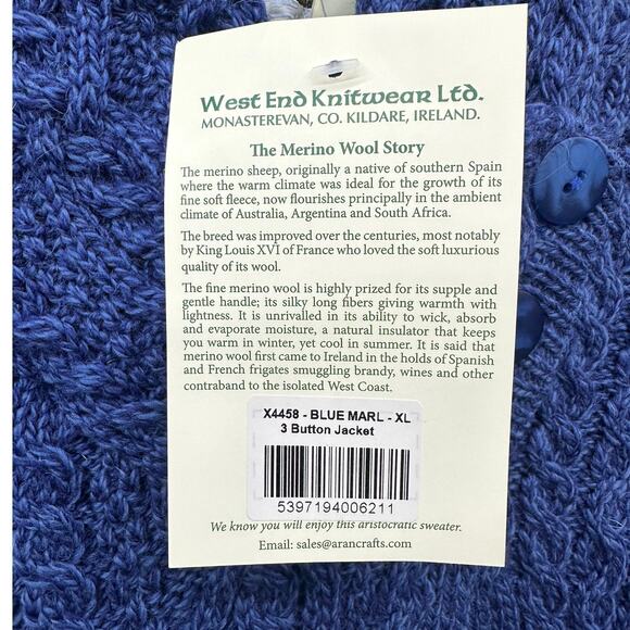 Aran Crafts 3 Button Jacket Sweater Marl Blue Women's Size XL X4458 New - Picture 5 of 5